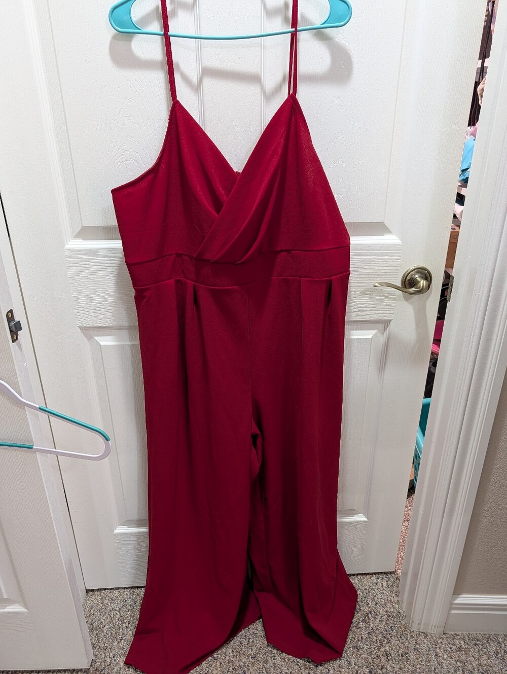 SHEIN Burgundy Draped V-Neck Wide-Leg Jumpsuit